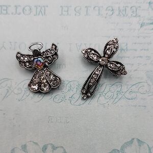 Rhinestone Angel and Cross Brooches